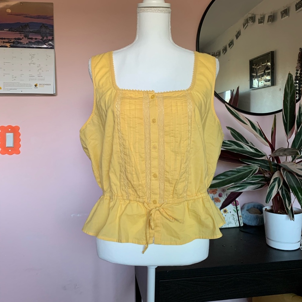 Old Navy Cotton Yellow Lace Tank Top